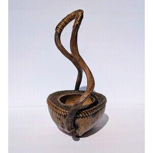 Unique Vintage Handmade Coconut & Twisted Grape Vine Basket Made in Philippines